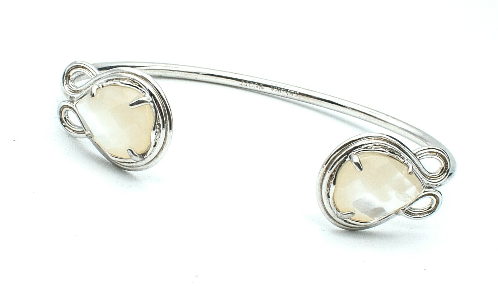 Silver tone Cuff Faceted Mother of Pearl Bracelet Costume 2 3/8″ x 1 3/4″ NWOT