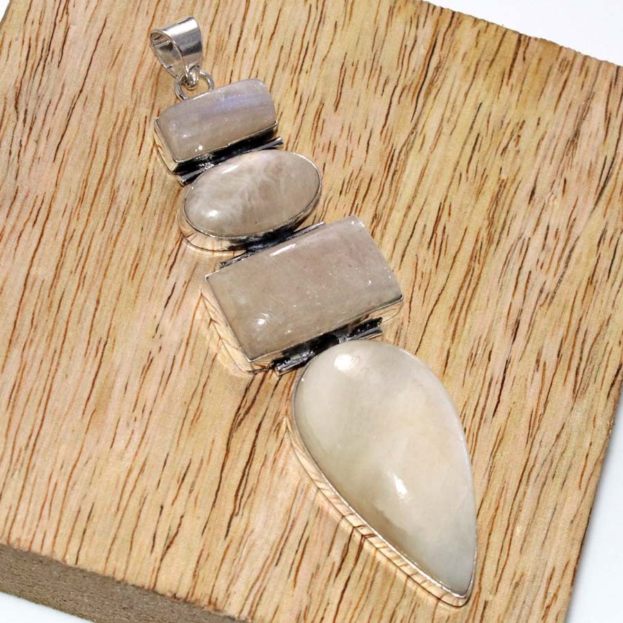 925 Silver Plated Large Sri-Lankan Moonstone Pendant 3.6″ New Arrival Trendy GW