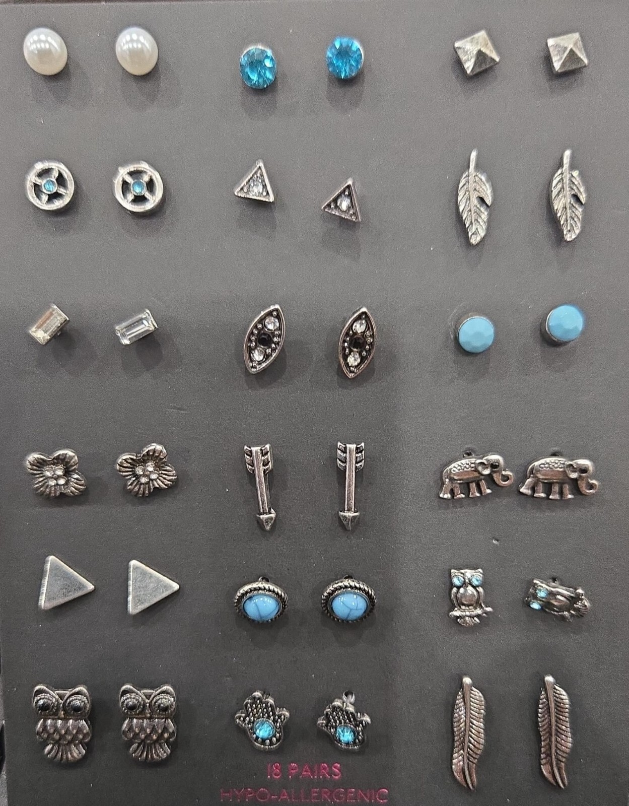 No Boundaries Turquoise and Brushed Silver Boho Stud Earrings, 18 Pack