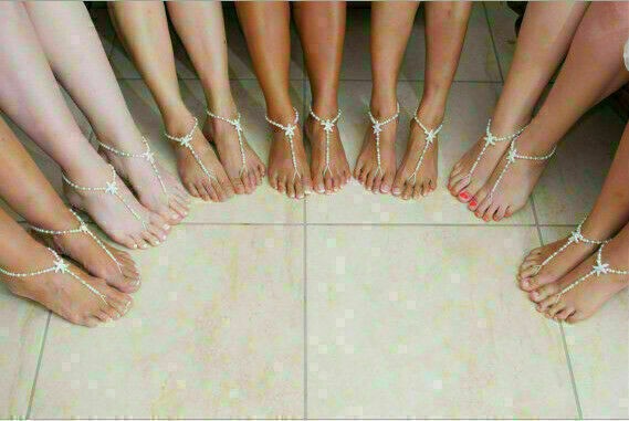 2 PC Barefoot Beach Sandal Anklet Starfish Pearls Wedding Bridal Foot Jewelry