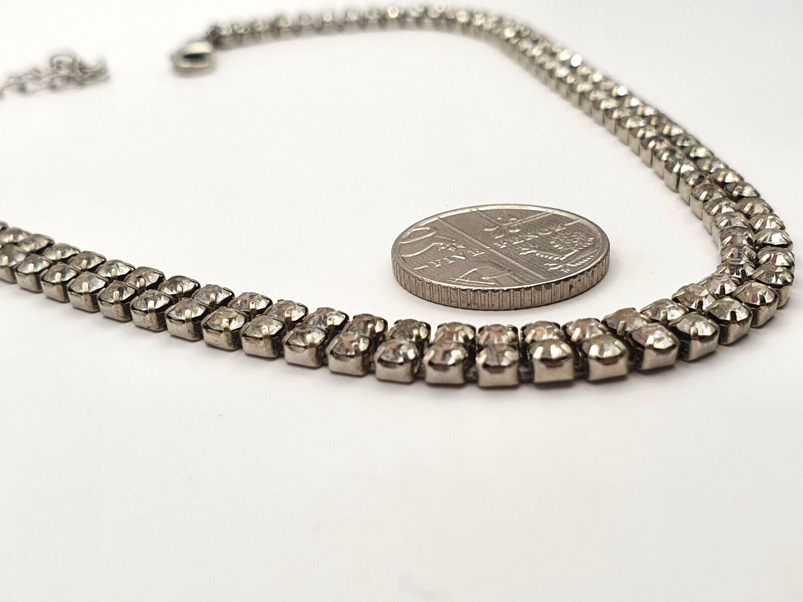 Child’s Minimalist Clear Rhinestone Silver Tone Small Neck Choker Necklace 36 cm