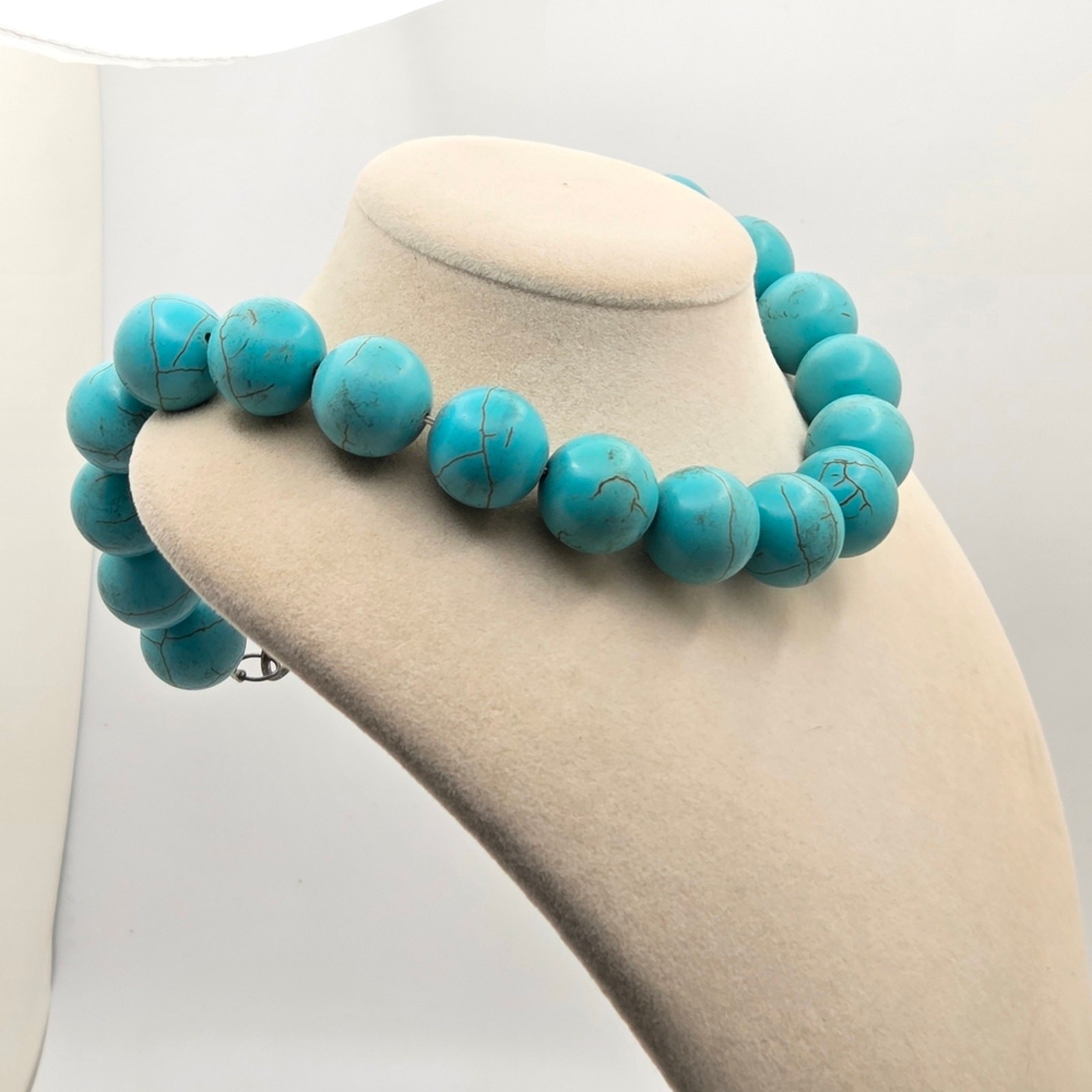 Chunky Turquoise Dyed Howlite Statement Choker Necklace 14”