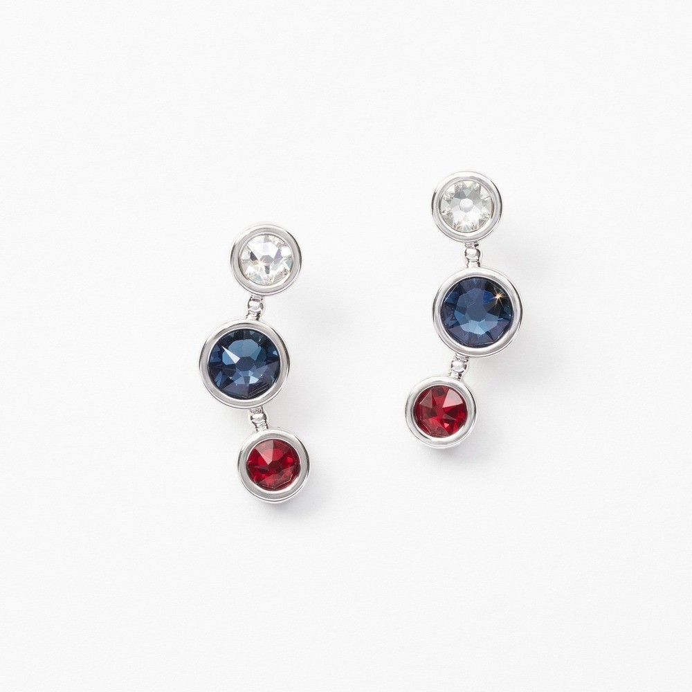 Touchstone Crystal by Swarovski USA Patriotic Offset Earrings Red White Blue