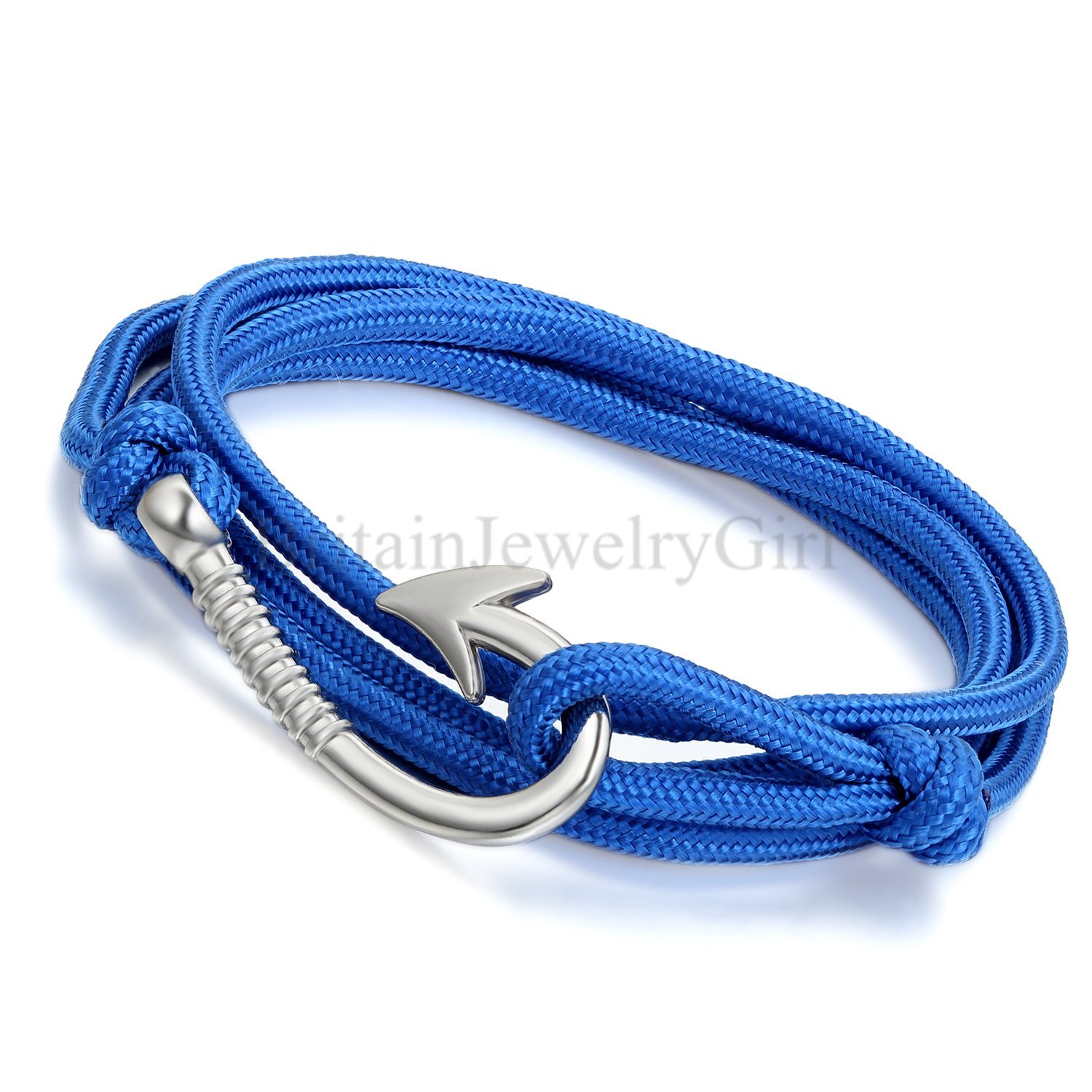 Men Women Unisex Handcrafted Adjustable Nautical Silver Tone Fish Hook Bracelet