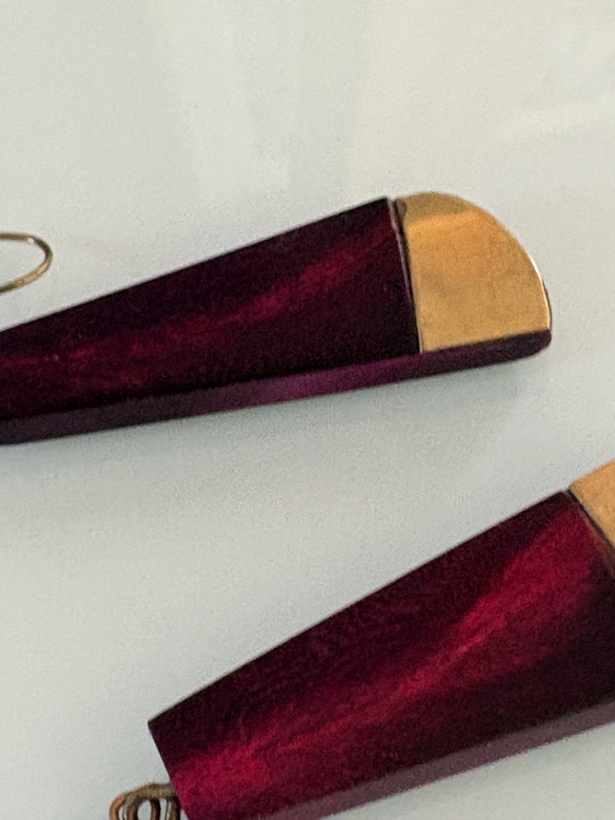 Egyptian Handmade Dark Red Earrings Brass Tips Long Design 2″