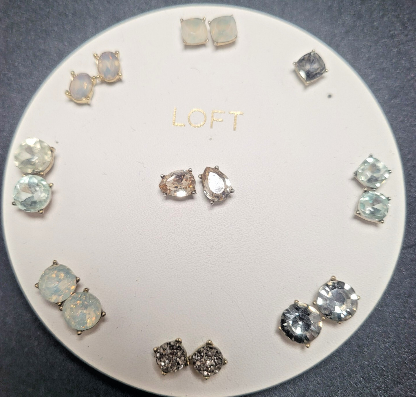 Loft Pearlized Stud Earrings Set of 8+ Pair Multi-Colored Polished Goldtone NWT