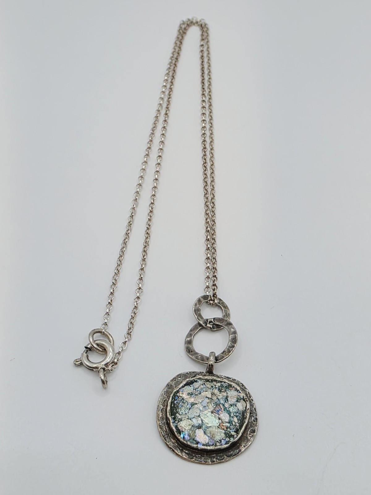 Sterling Silver ASCOPA 925 Pendant Necklace With Iridescent Roman Glass