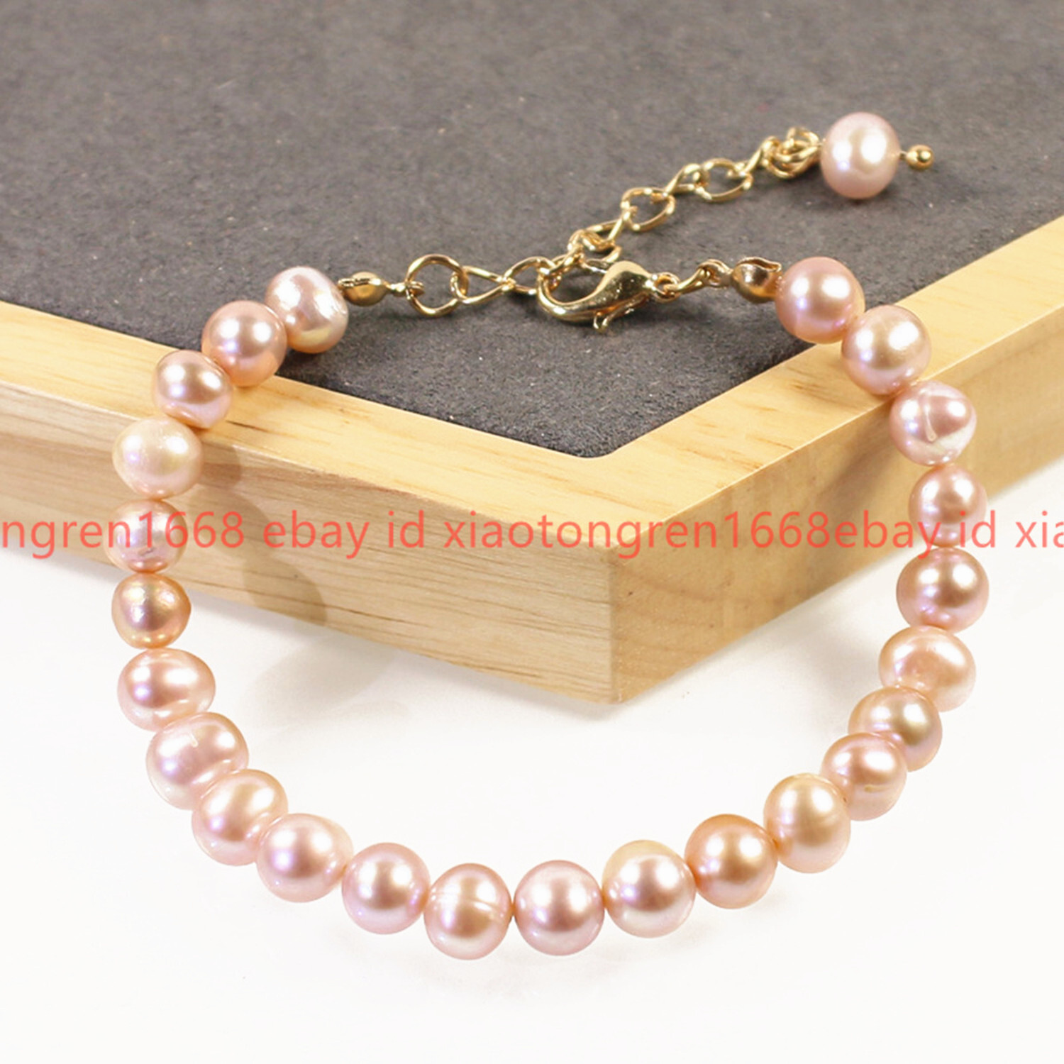 natural Genuine 7-8/8-9mm Pink Freshwater Pearl Gems Round Beads Bracelet 7.5in