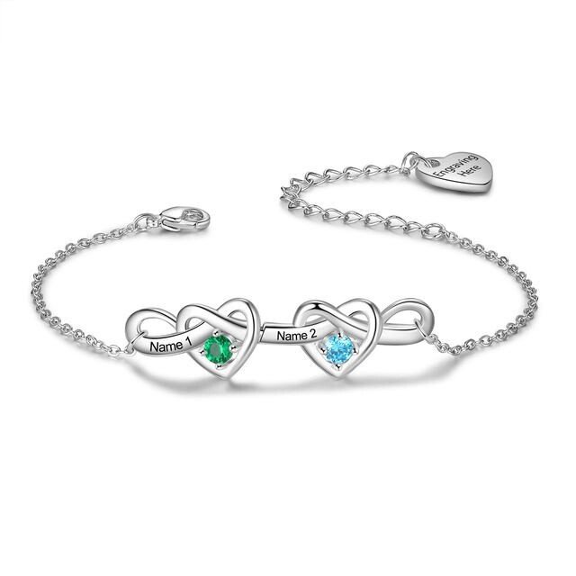 Custom 1-6 Name Birthstone Bracelet Engraved Jewelry Love Heart Cubic Zirconia