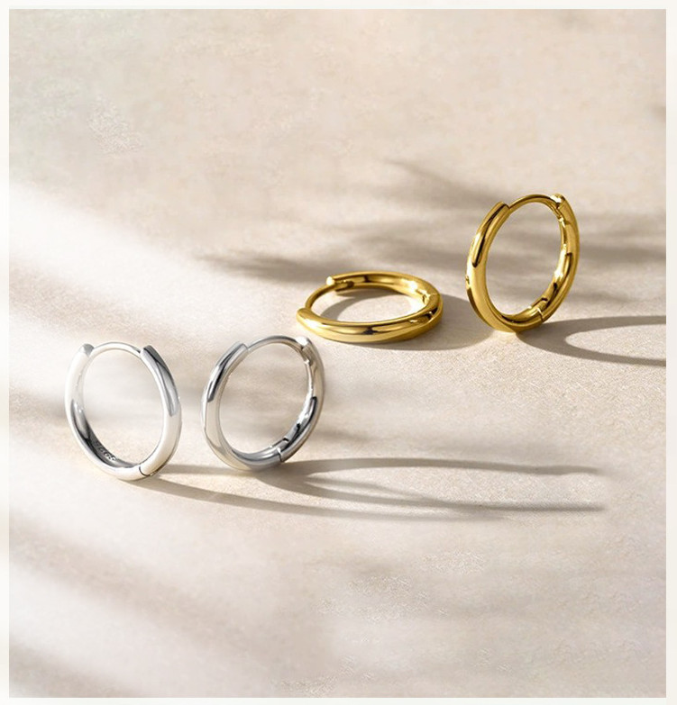 Plain Designer Sterling Silver Huggie Hoop Earrings 16mm/0.6″ Unisex Gift TH5