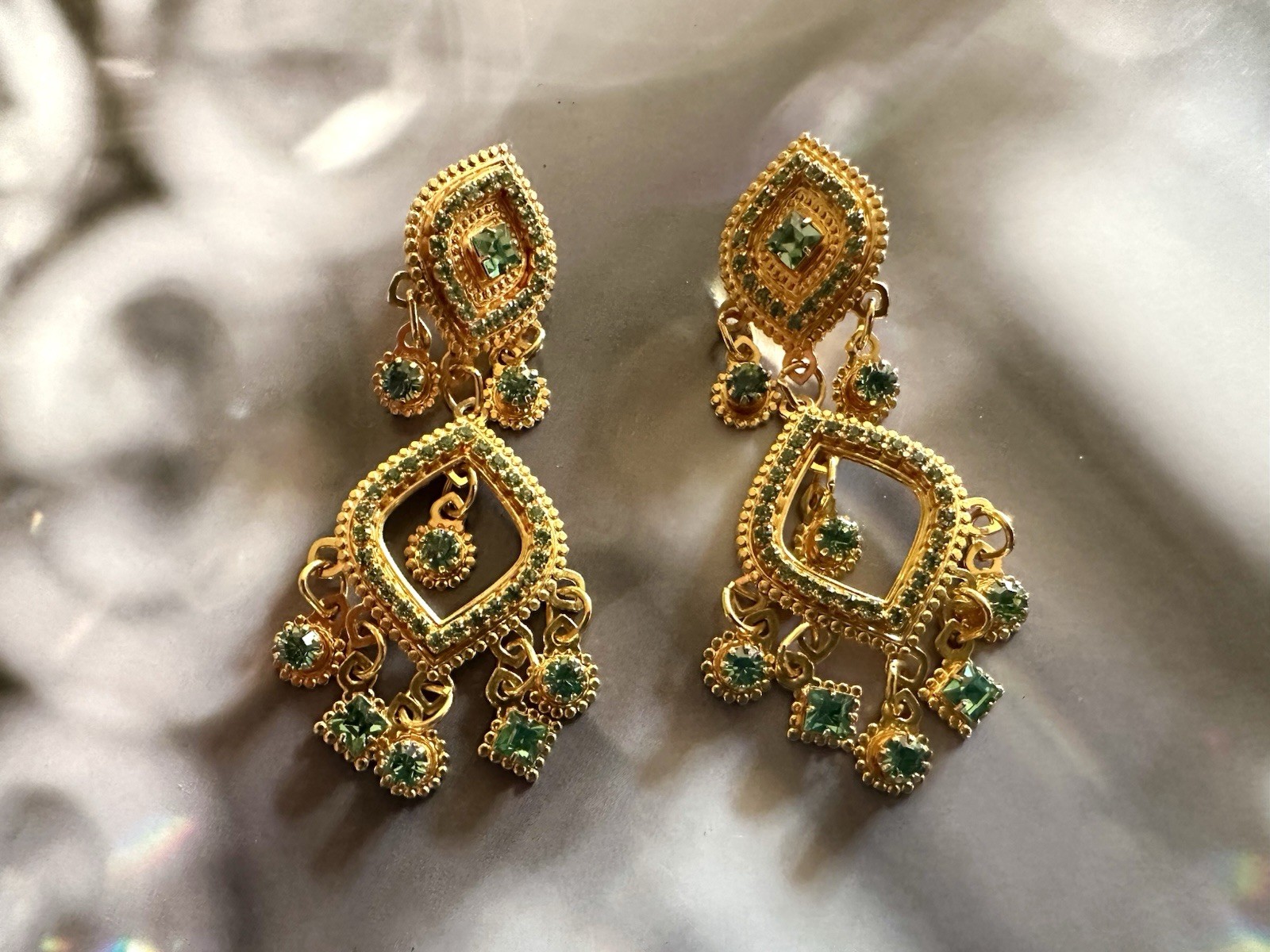 LUNCH AT THE RITZ Dangle Post Earrings Turquoise Crystals For Pierced Ears