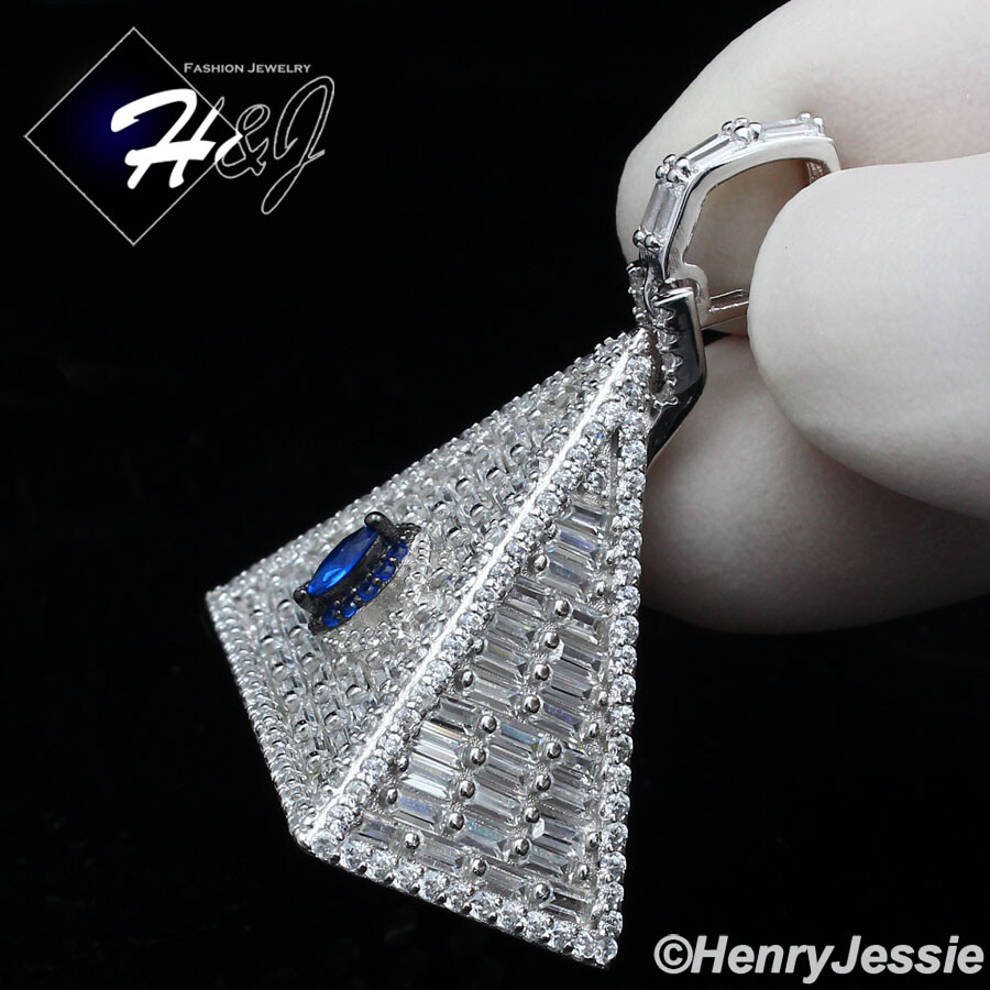 MEN SOLID 925 STERLING SILVER ICY BLING CZ 3D EGYPTIAN PYRAMID PENDANT*SP312