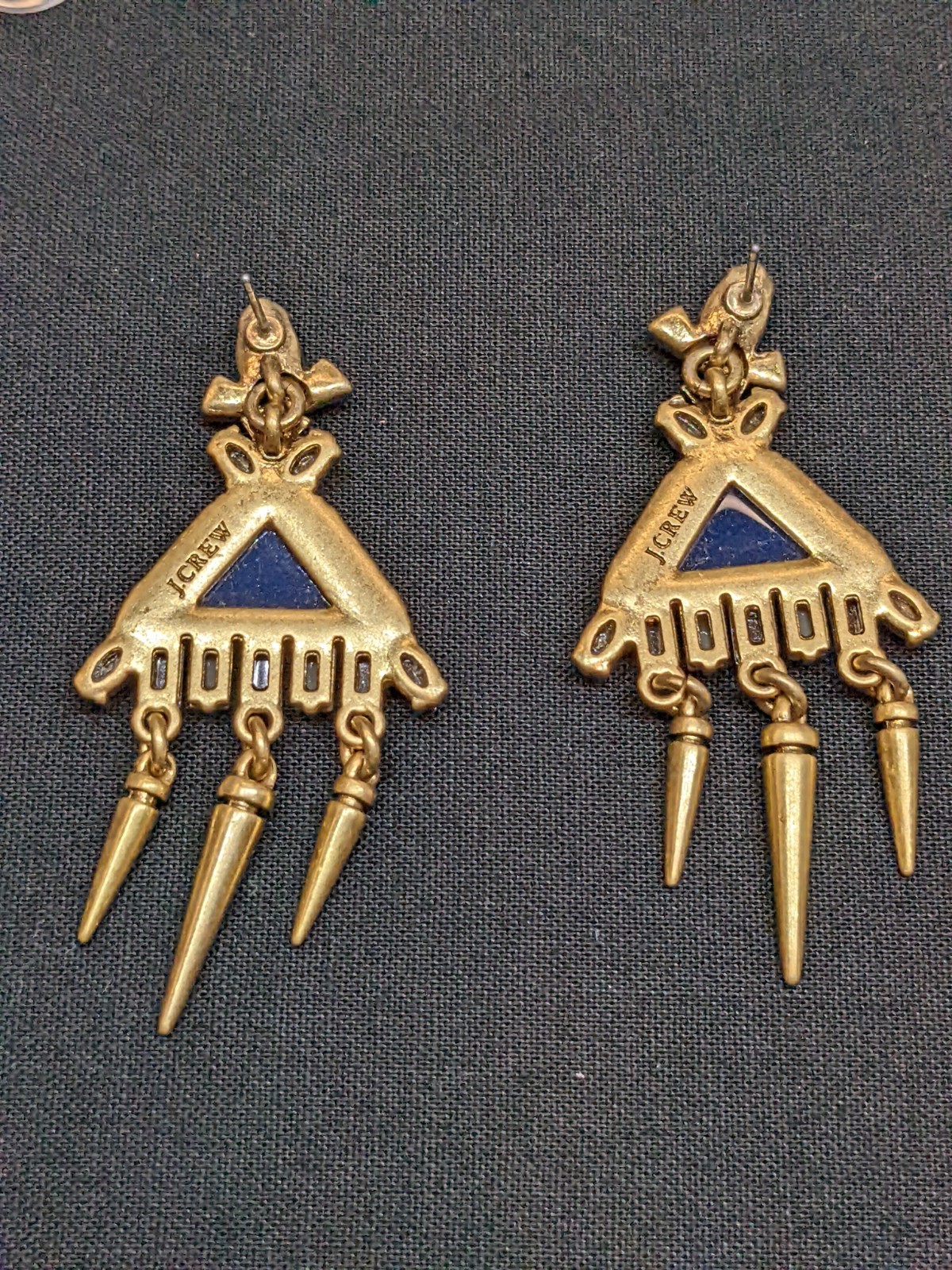 J.Crew Statement Earrings Blue Pink Crystal Spike Dangle Gold Tone C7865 NWT
