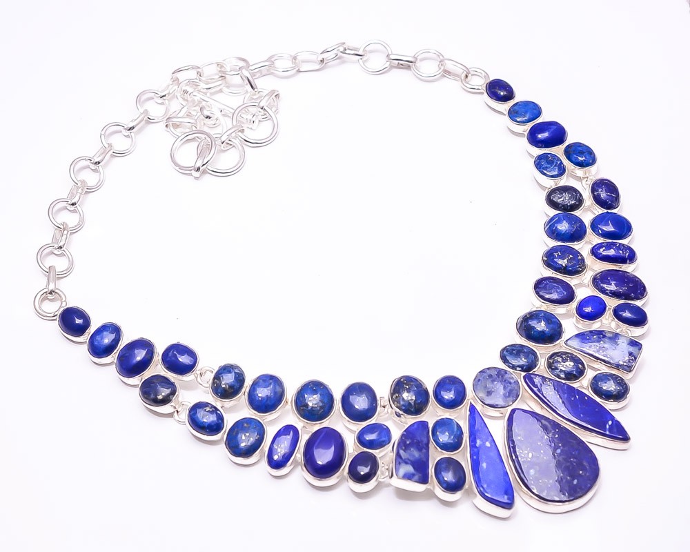 Natural Lapis Lazuli 925 Sterling Silver Necklace 16-17.99″ N8, Christmas Gift