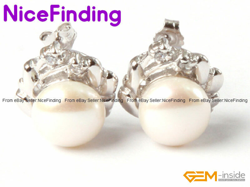 Stud Freshwater Pearl Beads Earrings Sliver Rhinestone Jewelry Christmas Gift