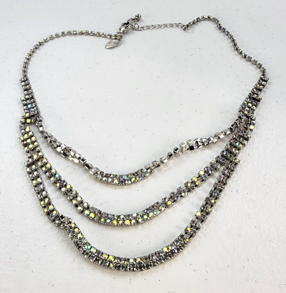Charming Charlie Silver-Tone AB Rhinestones Layered Tennis Necklace 18.5 in