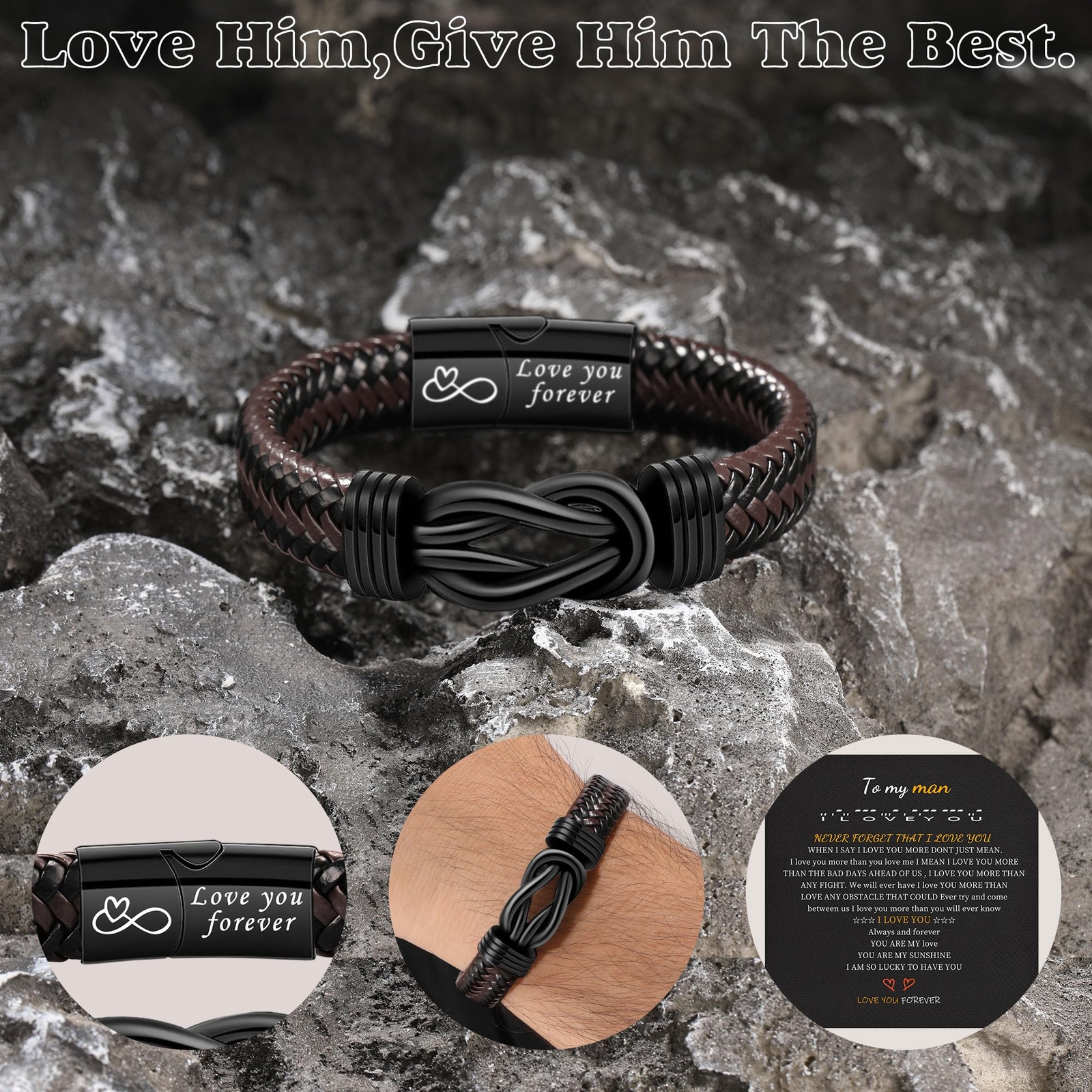 Handmade Bracelet Grandson Gift Braided Love You Forever from Grandma (9 Inches)