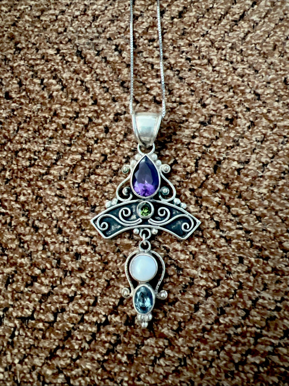 Sterling Silver MMA Int Multi Gemstone & Pearl Pendant Necklace