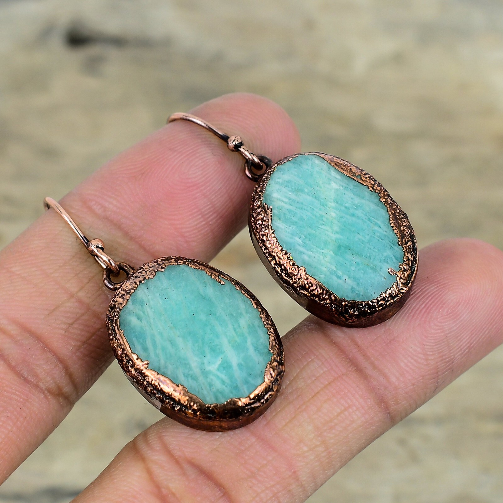 Amazonite Copper Gift For Sister Electroformed Drop/Dangle Earrings 1.81″