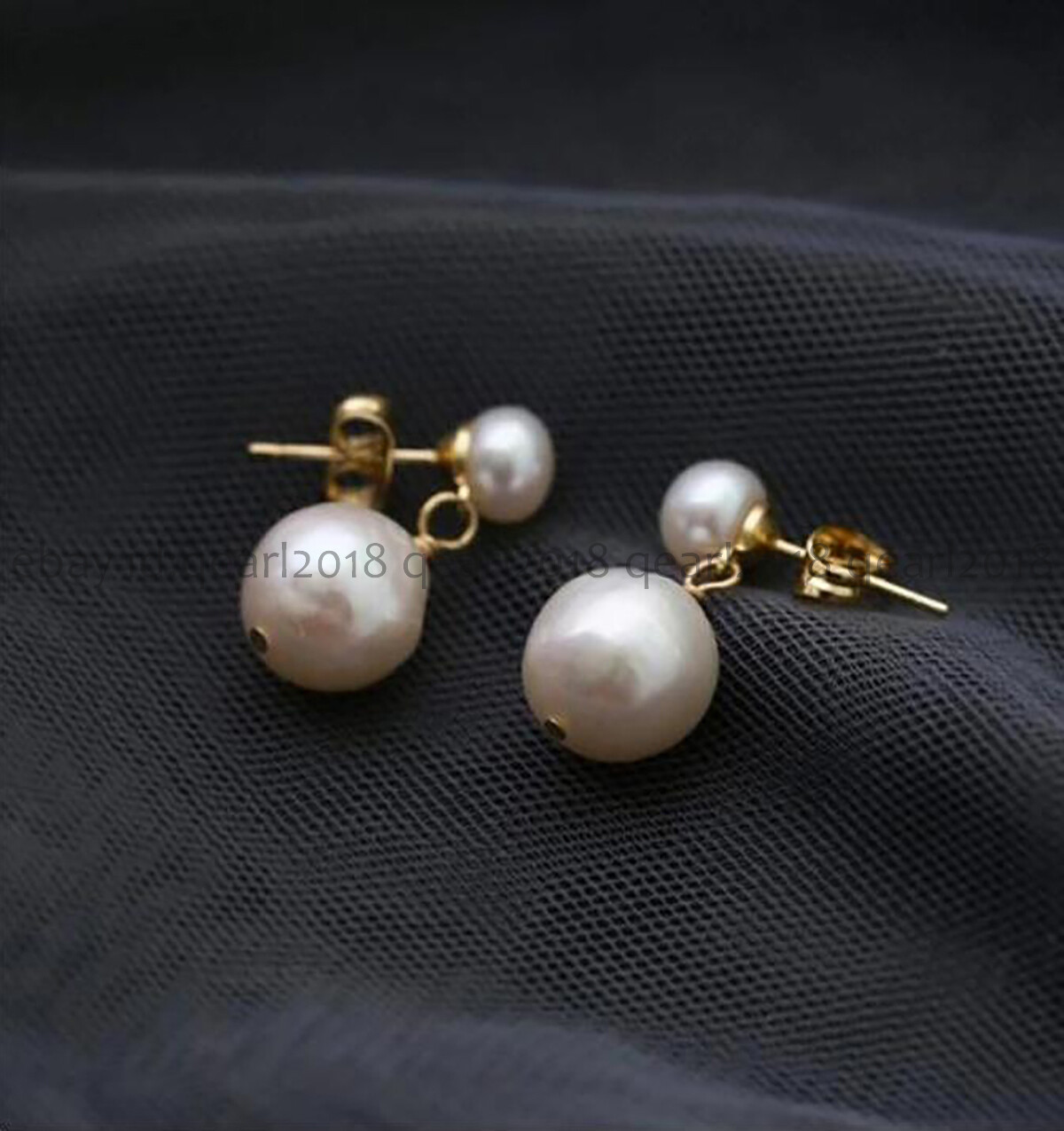 11-12mm White Natural South Sea Baroque Edison Double Pearl Dangle Stud Earrings