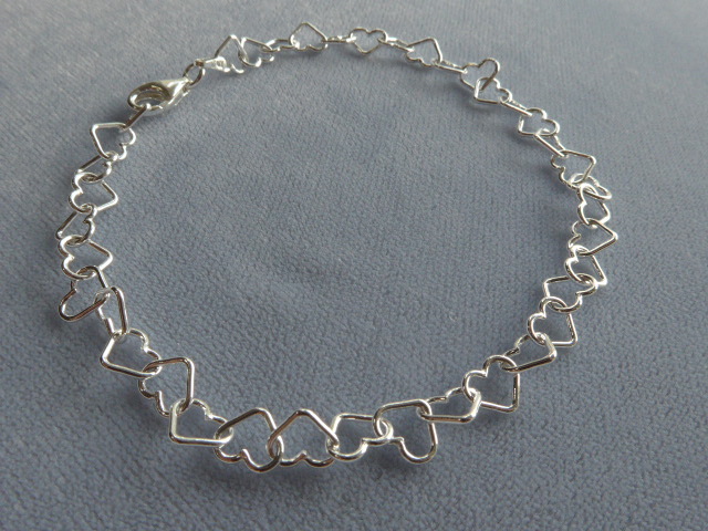 11″ ANKLE BRACELET ITALIAN STERLING SILVER OPEN HEART STYLE 7mm ITALY 925