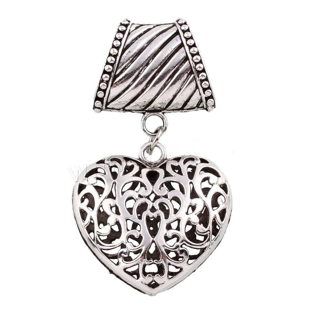 Scarf Pendant Silver Pewter Filigree Heart Slide Scarves