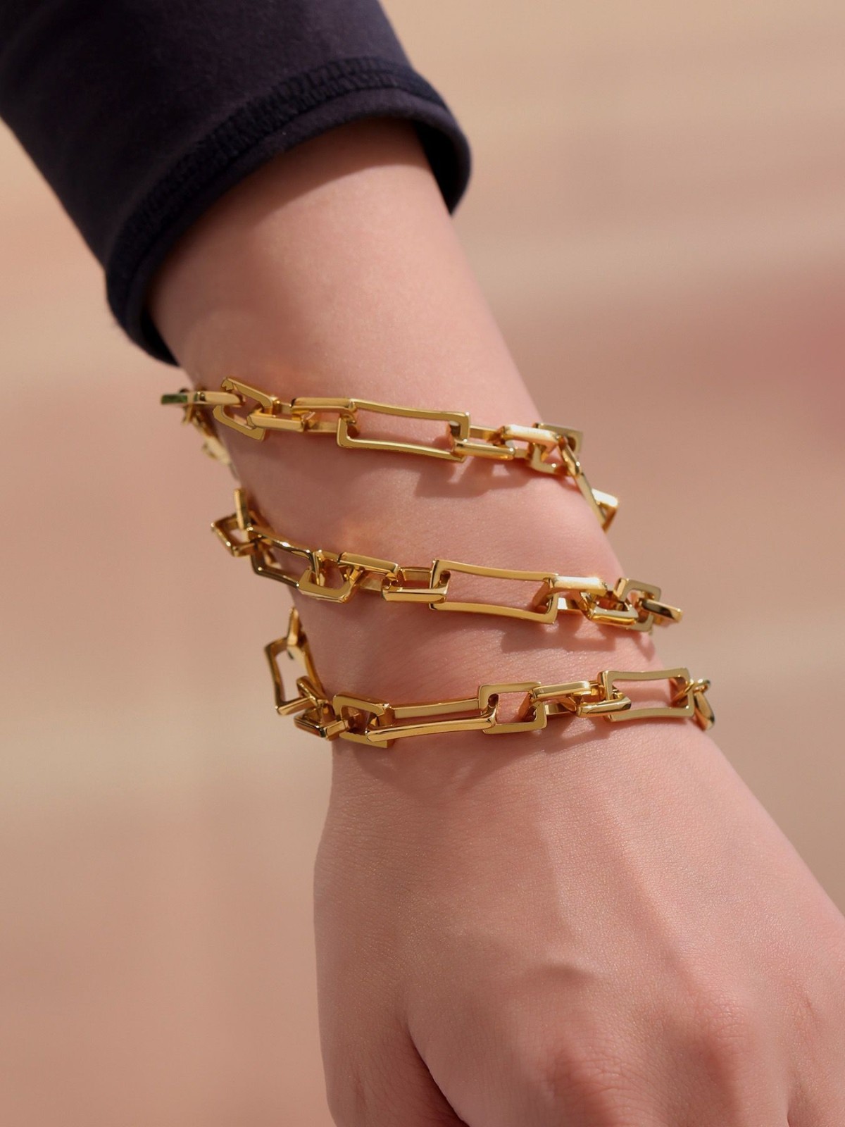 Women 18K Gold Plated Oval Rolo Link Paper Clip Thick Bracelet Bangle 7.5 in