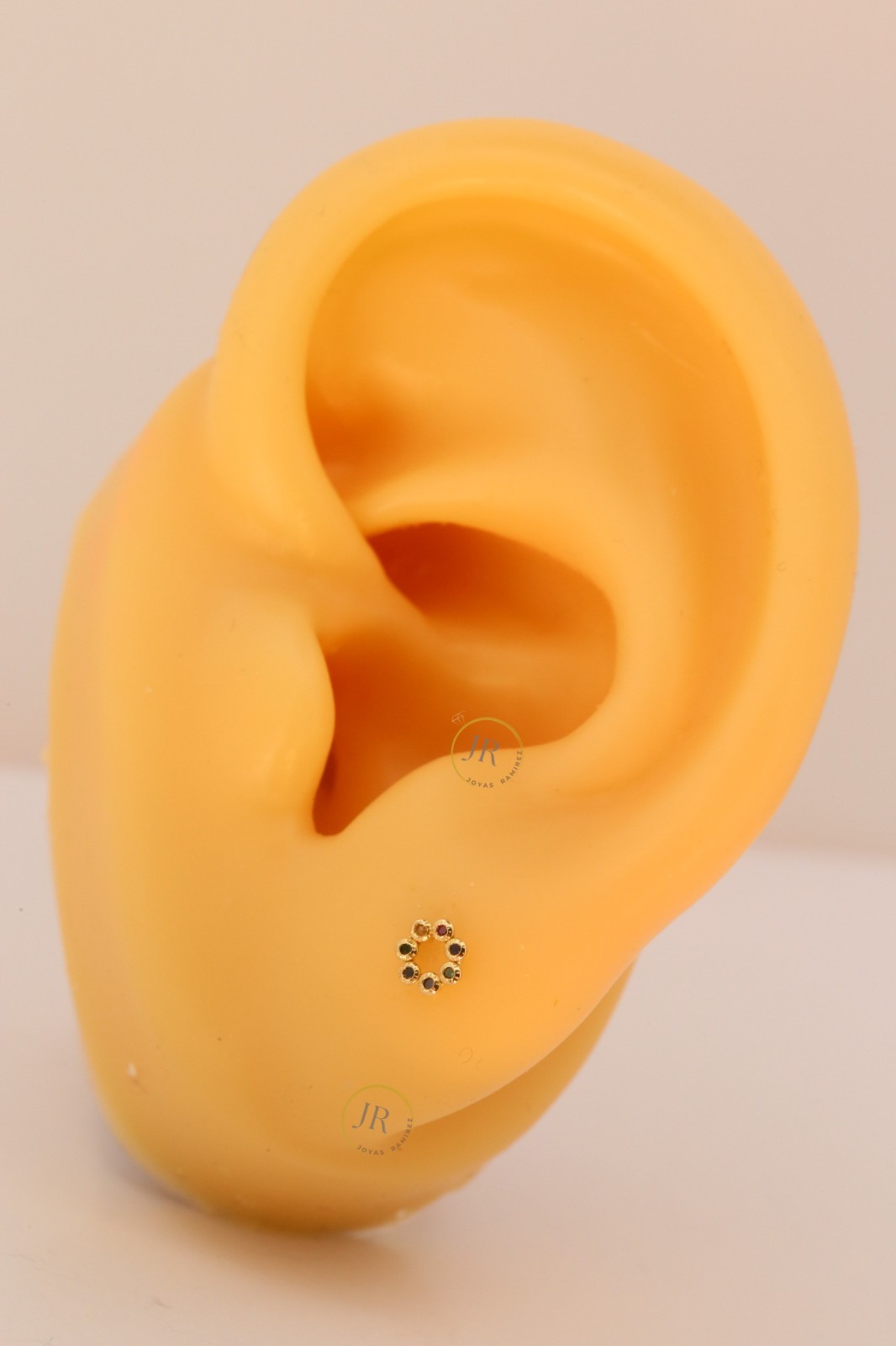 14K Solid Gold Circle Stud Earrings with Multicolor CZ · 4mm Dainty Design.