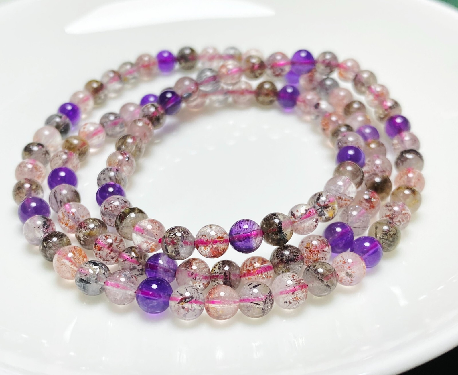 5.1mm Natural Super Seven 7 Rutilated Amethyst Crystal Beads Bracelet AAAA C10