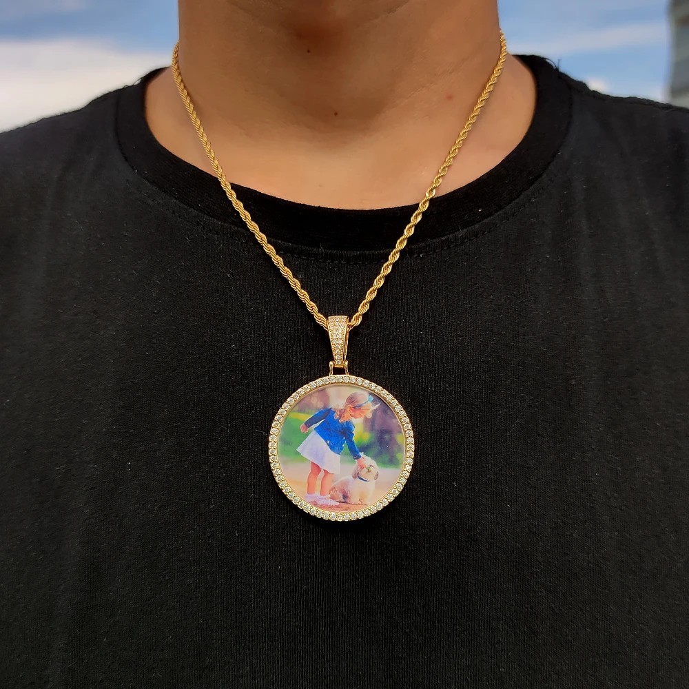 Custom Photo Medallion Necklace 18K Gold Plated Cuban Chain Personalized Pendant