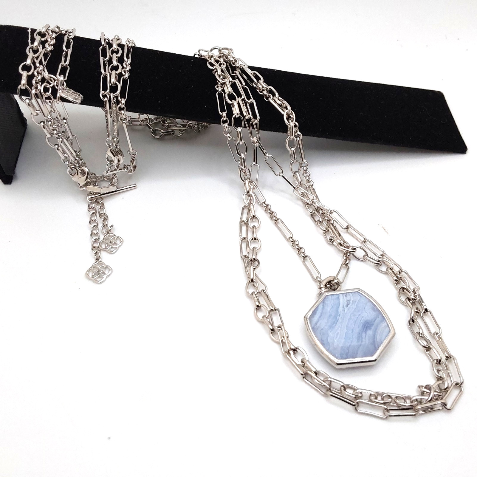 Kendra Scott Elegant Davis Silver Multistrand Necklace in Blue Lace Agate
