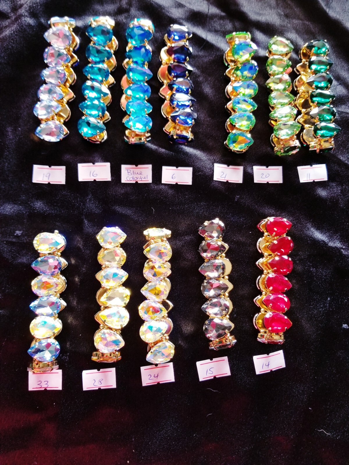 Rhinestone Crystal Stretch Bracelet Many Colors, Prom Stage Wedding or Pageant