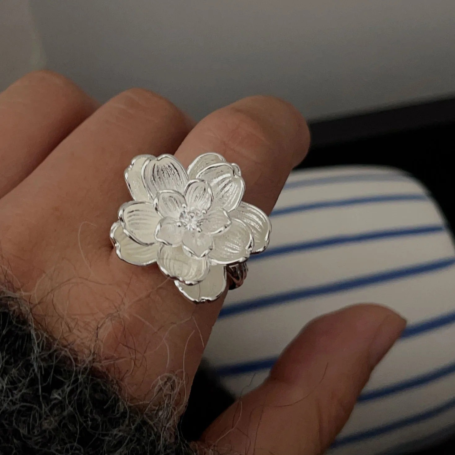 Flower Adjustable Ring Women Silver Zircon Elegant Minimalist Jewelry Gift