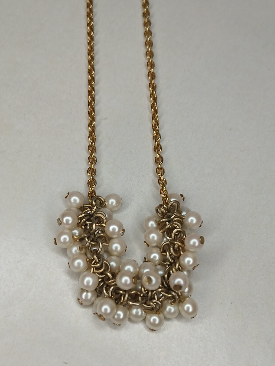Gold Plated Brass Necklace With Cluster Seed Pearls Bridal Necklace 9.3 Grams
