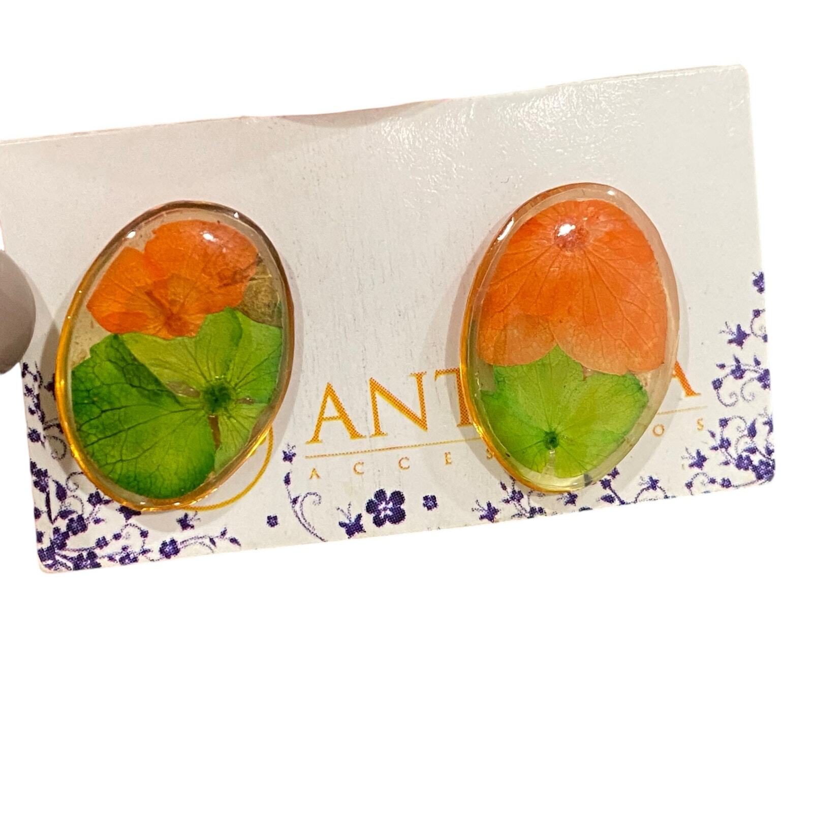 Pressed Flowers Stud Earrings UM Orange and Green University of Miami Canes