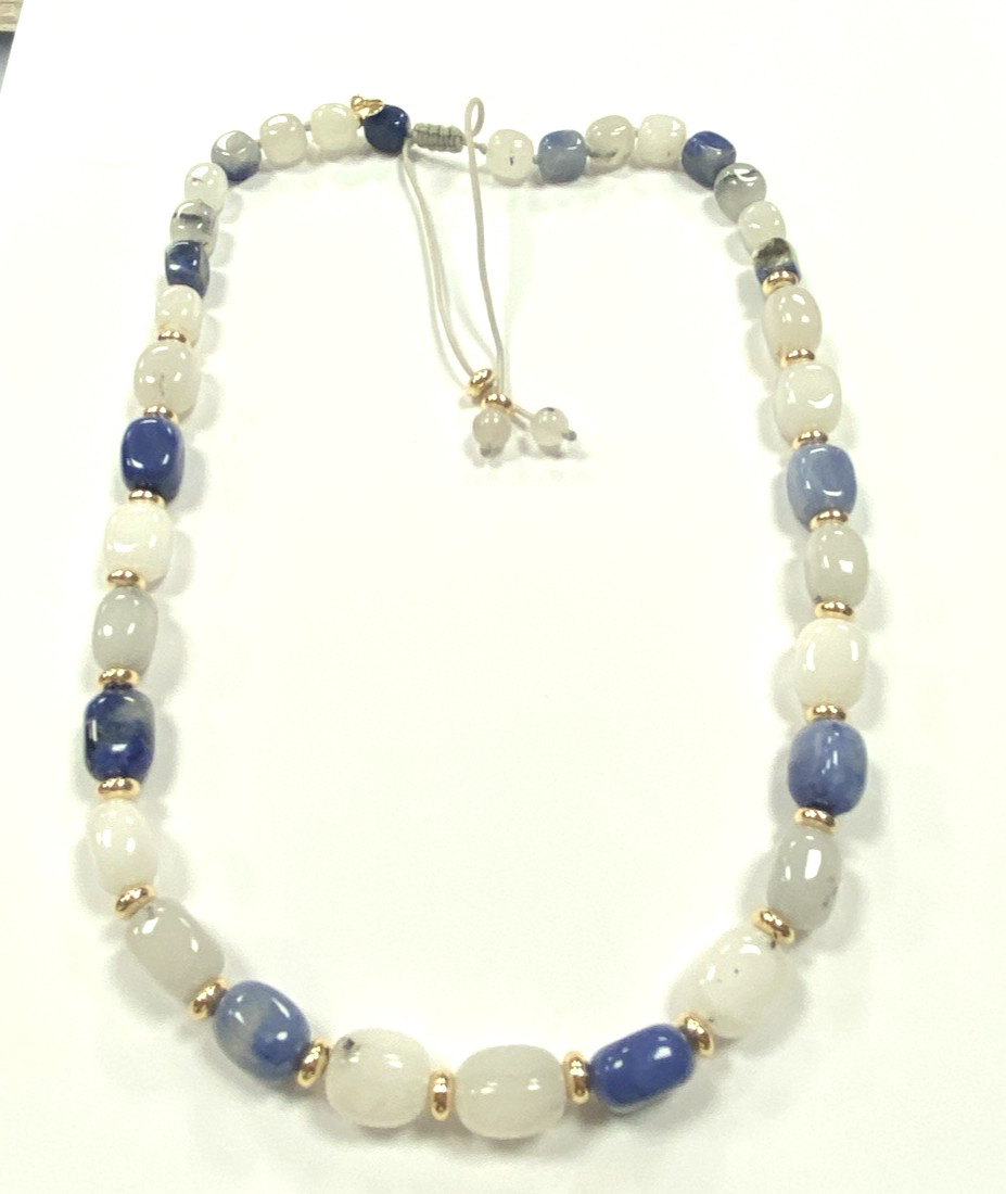 LR Branded gemstones beads Necklace up to 24″ in white and blue