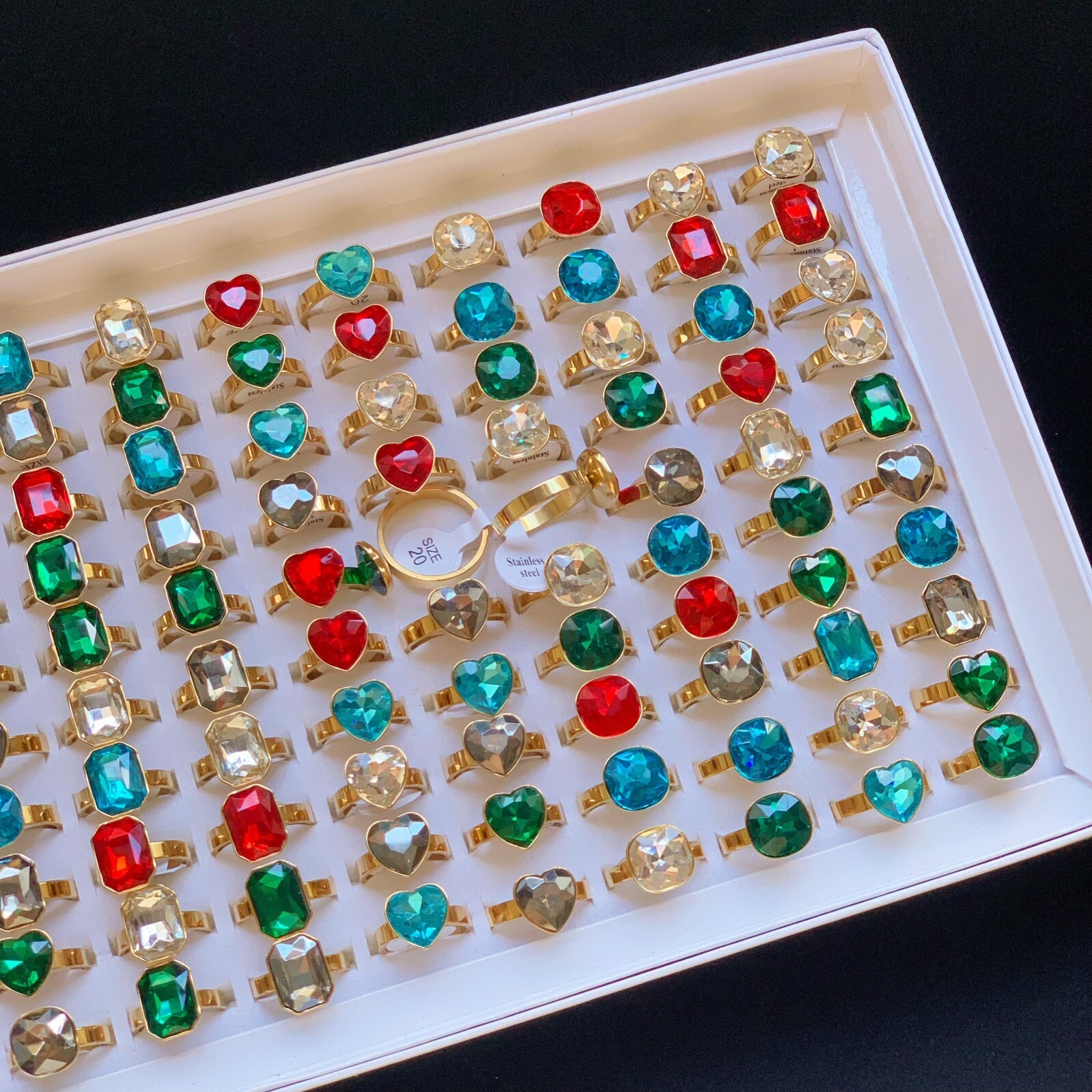 30pcs Colorful Crystal Zircon Wedding Rings Mix Women Gold Plated Party Jewelry