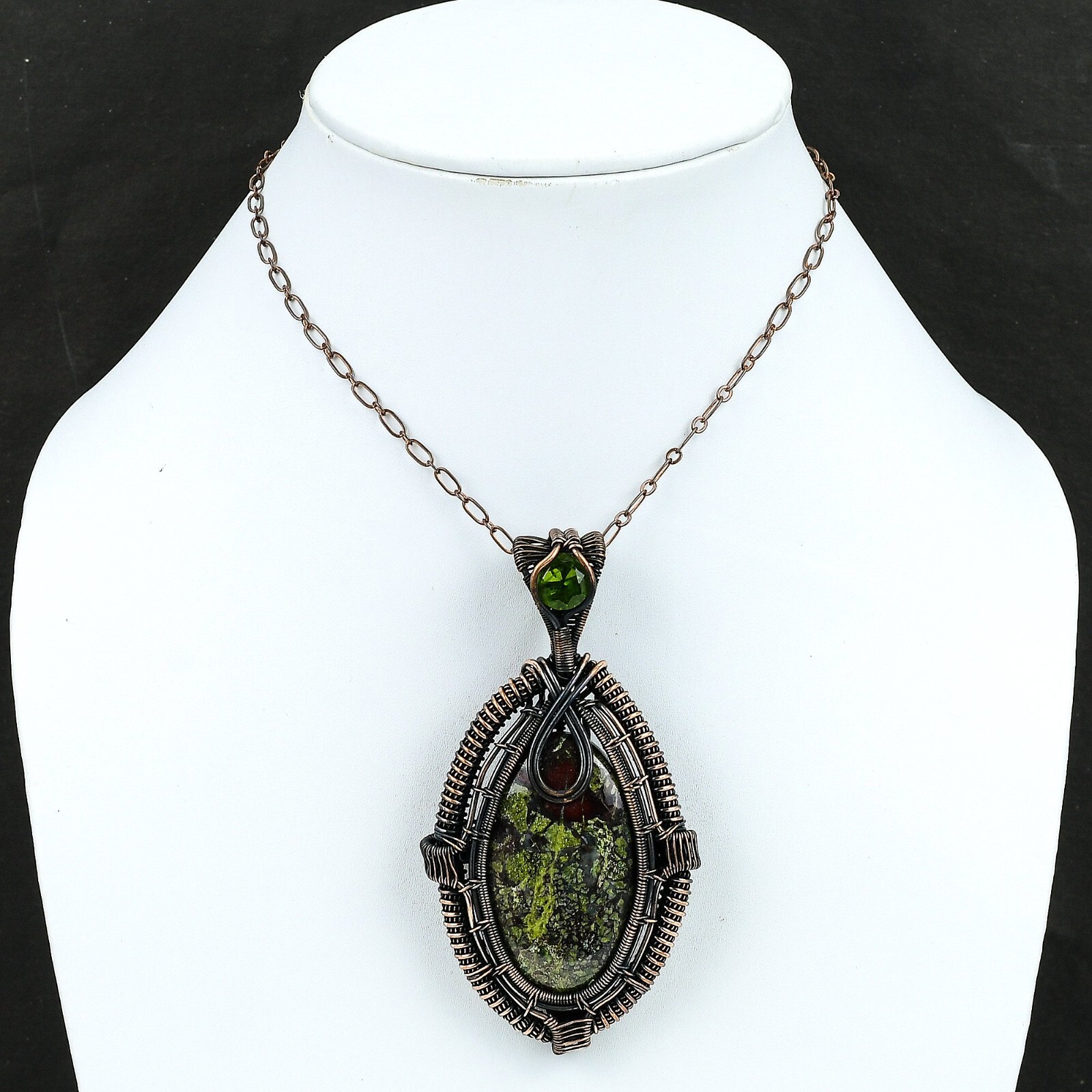 Dragon Bloodstone Jewelry Copper Gift For Sister Wire Wrapped Pendant 3.74″