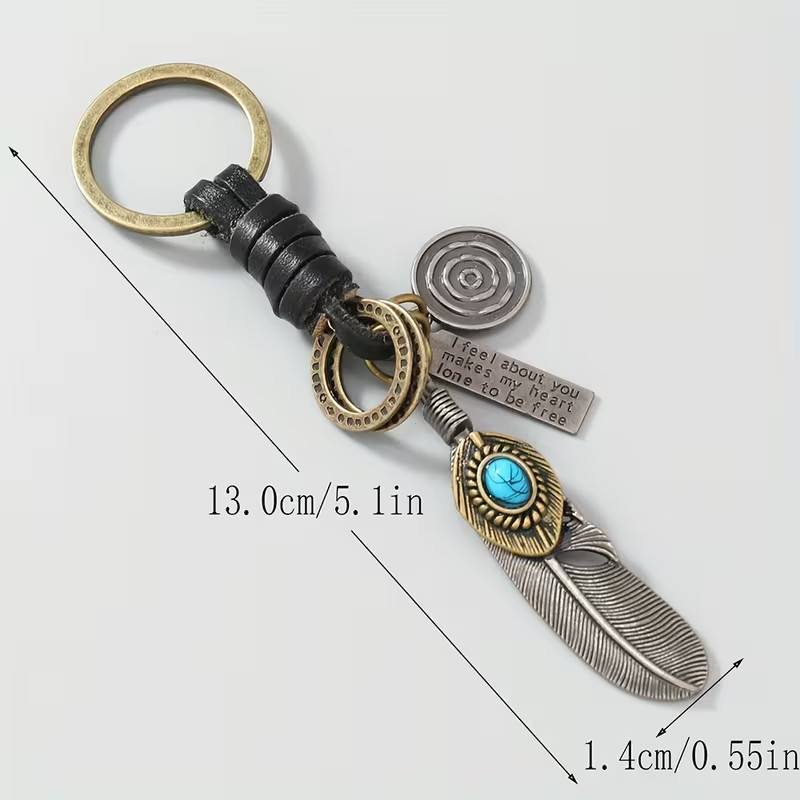 Western Southwestern Antique Silver Feather Keyring