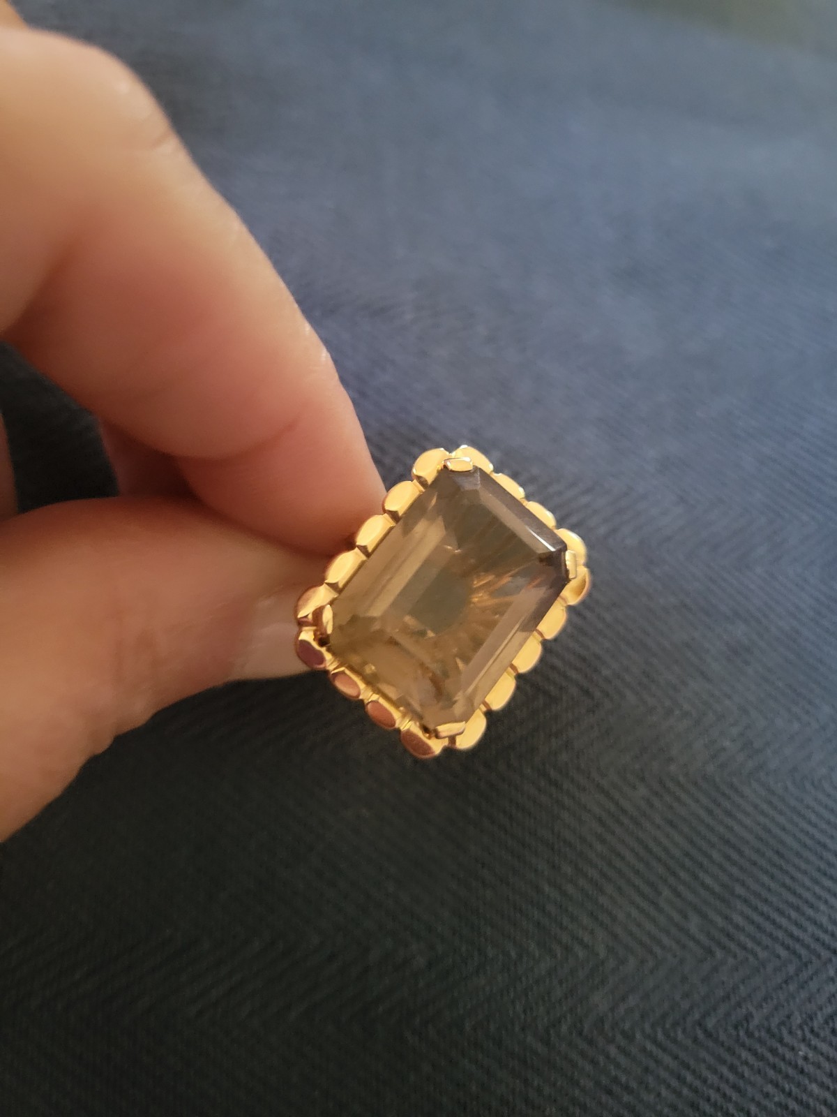 Estate Jewelry, 14k Gold Emerald Cut Smoky Quartz Ring