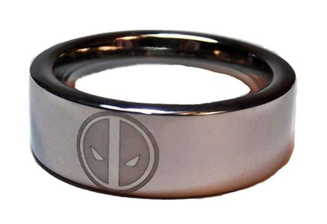 MARVEL DEADPOOL ETCHED LOGO Stainless Steel BAND RING SIZE 11