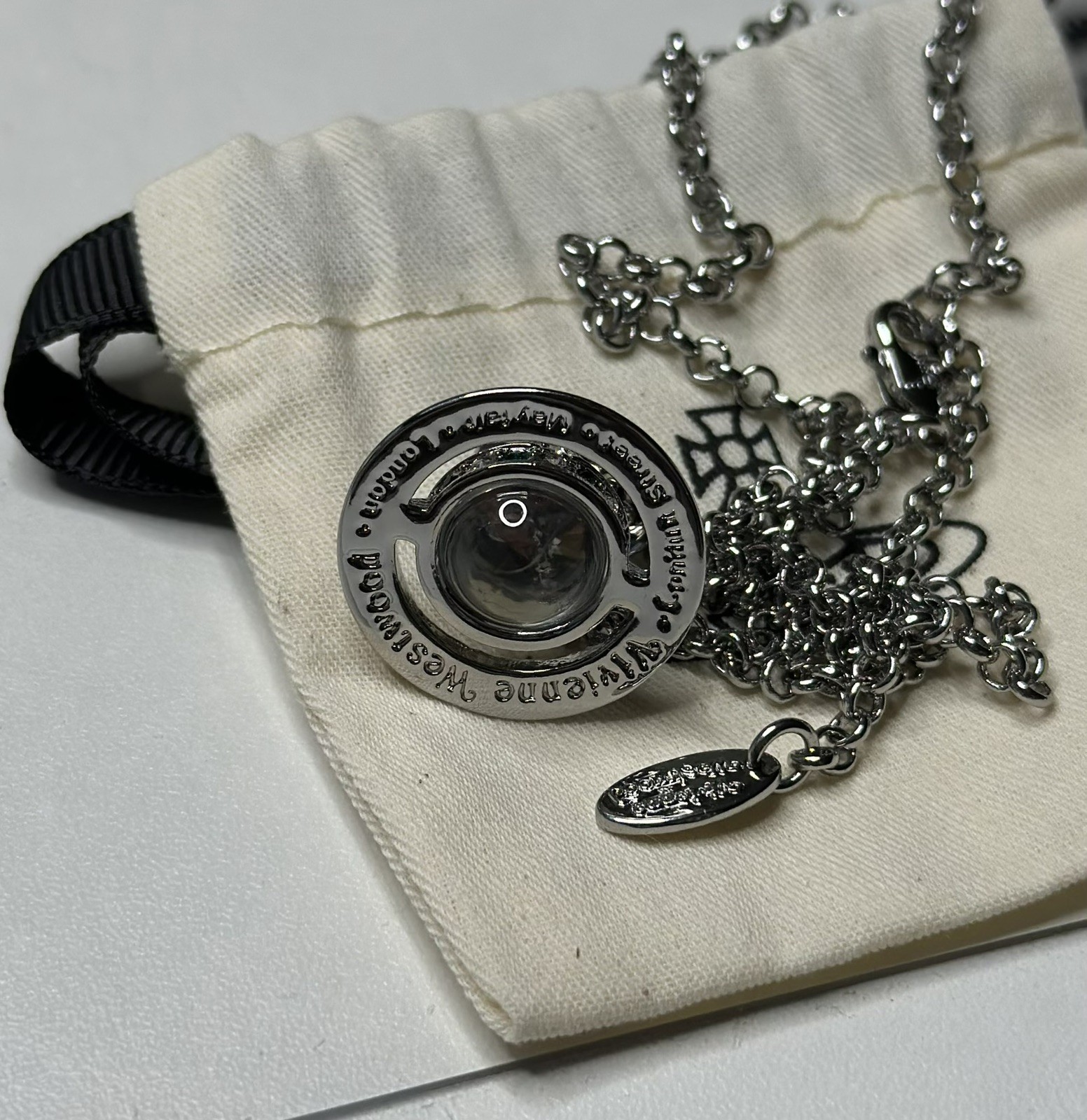 [Box+Pounch]Viviene Westwood Clear TINY Orb Silver Plated Pendant Necklace