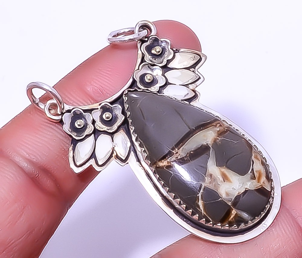 Septerian Stone Gemstone 925 Sterling Silver Designer Pendant 2.15″ A345