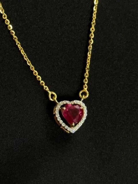1.20Ct Heart Cut Simulated Red Ruby Women’s Halo Pendant 14K Yellow Gold Plated