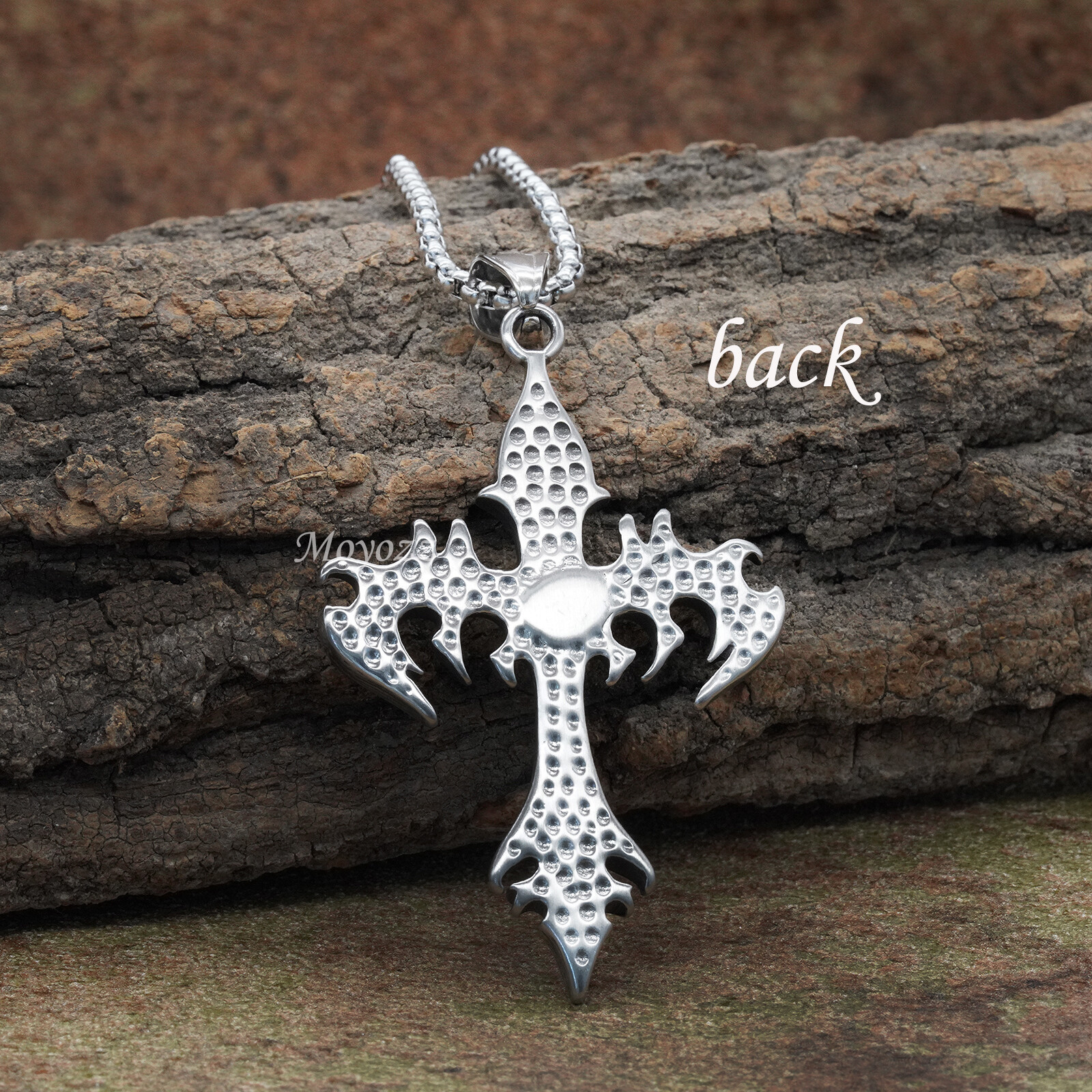 Stainless Steel Mens Gothic Alchemy Fire Cross Pendant Necklace For Men Gift