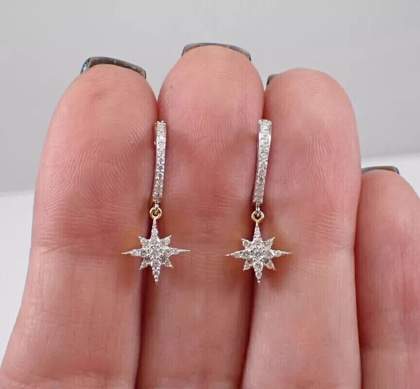 2Ct Round Cut Simulated Diamond Drop Dangle Earrings 14k White Gold Plated