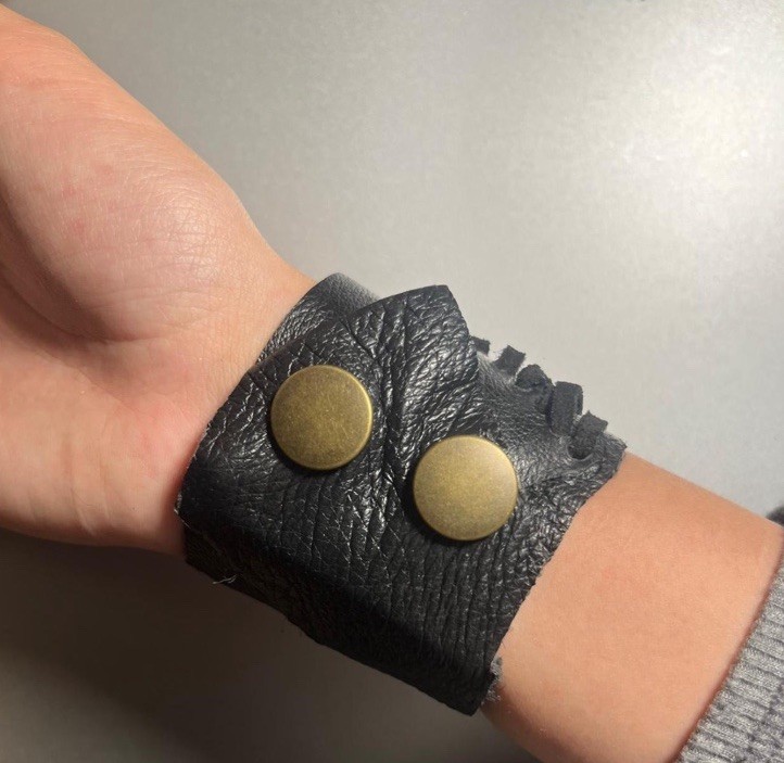 Handmade Black Leather Wrap Cuff Bracelet Adjustable Brass Snap Closure 7 Inch