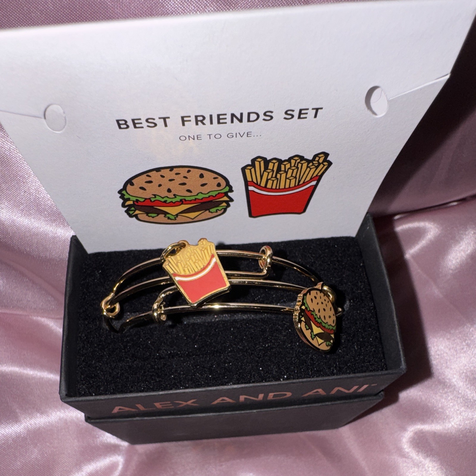 Alex and Ani Best Friends Bangle Set Burger & Fries Charm Bracelets w/ Box⁠