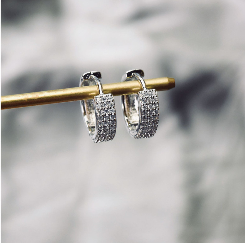 Women Men 925 Sterling Silver Plated Wide Band CZ Huggie Hoop Earrings 15mm PE29