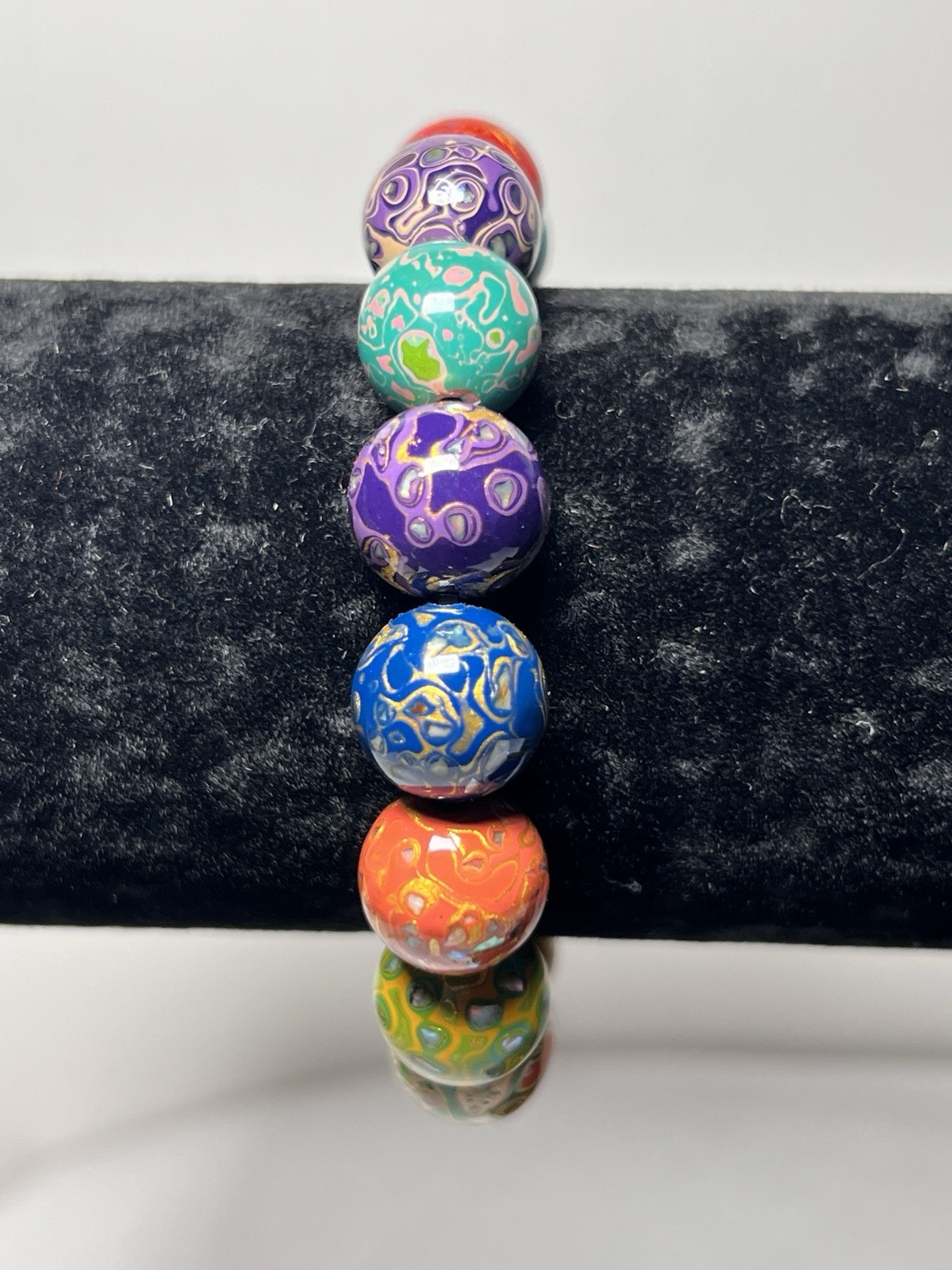 Multi-Colored Chinese Lacquer Beaded Bracelet Stretchable – 12mm